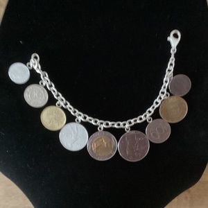 Vintage Milor 925 Italian Silver Lire 9- Coin Charm Bracelet